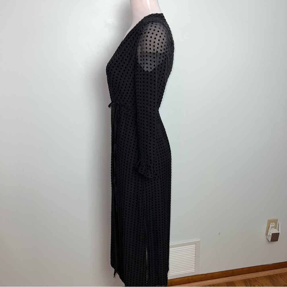 Whistles Black Flocked Polka Dot Wrap Midi Dress US 4 - Picture 7 of 15